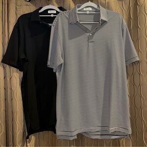 Peter Millar Black Polo and White/Black Stripe Polo Bundle